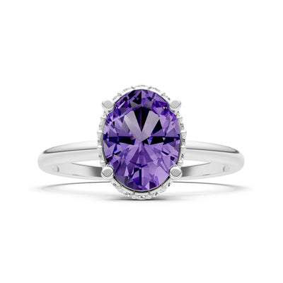 Amethyst Oval Hidden Double Halo Engagement Ring