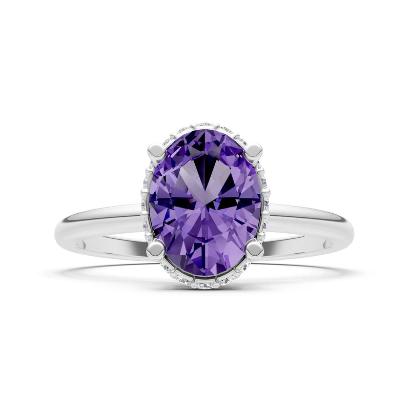 Amethyst Oval Hidden Double Halo Engagement Ring