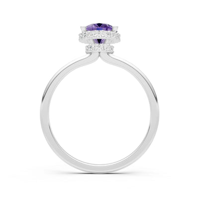 Amethyst Oval Hidden Double Halo Engagement Ring