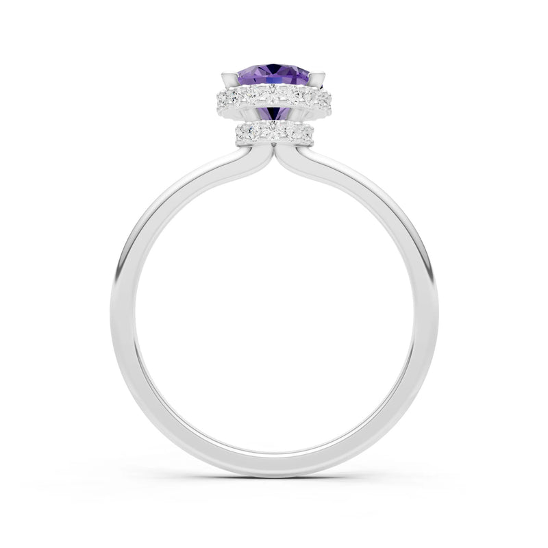 Amethyst Oval Hidden Double Halo Engagement Ring