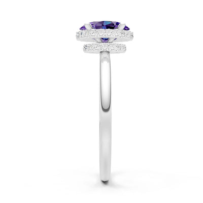Amethyst Oval Hidden Double Halo Engagement Ring