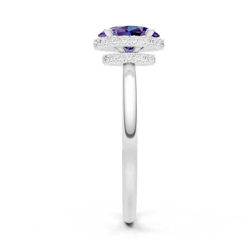 Amethyst Oval Hidden Double Halo Engagement Ring