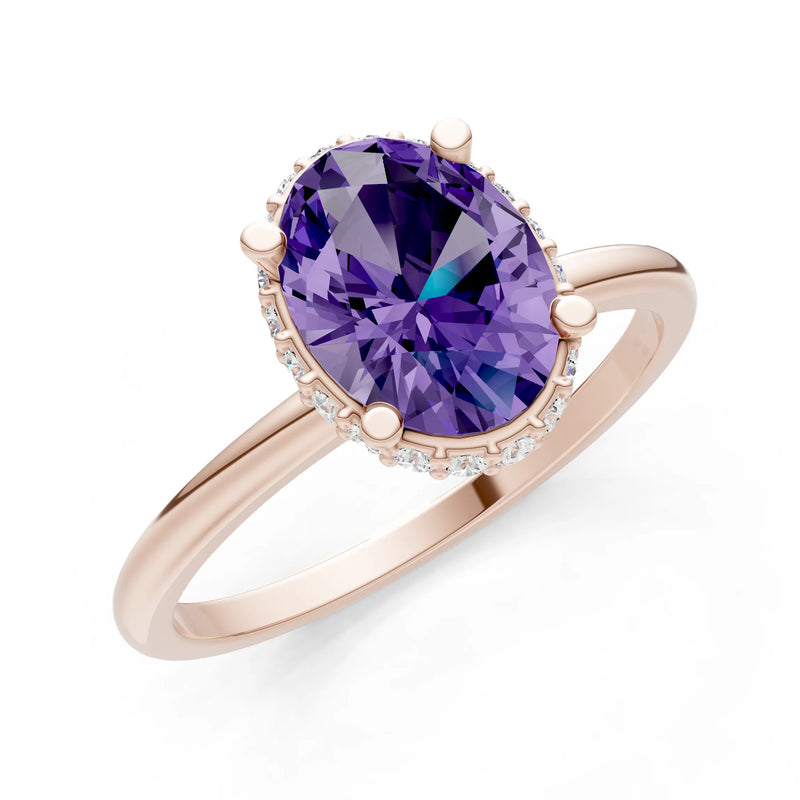 Oval Hidden Double Halo Engagement Gold Ring
