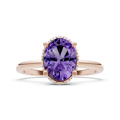 Oval Hidden Double Halo Engagement Gold Ring