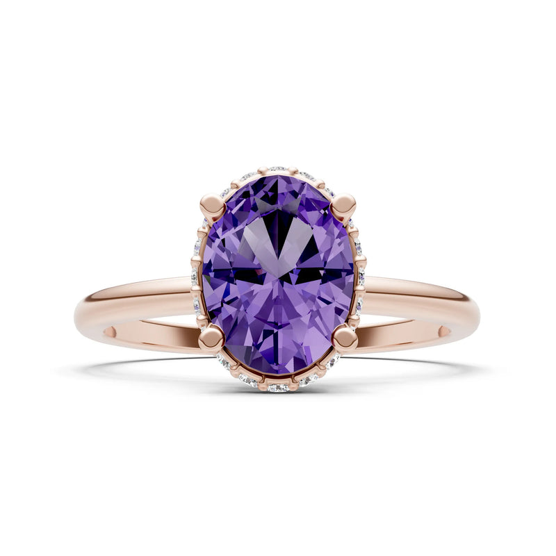 Oval Hidden Double Halo Engagement Gold Ring