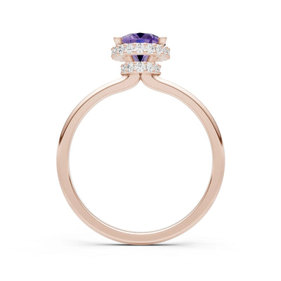 Oval Hidden Double Halo Engagement Gold Ring