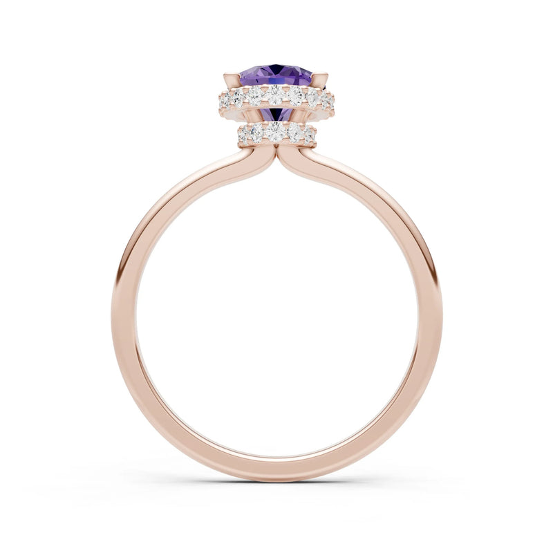 Oval Hidden Double Halo Engagement Gold Ring