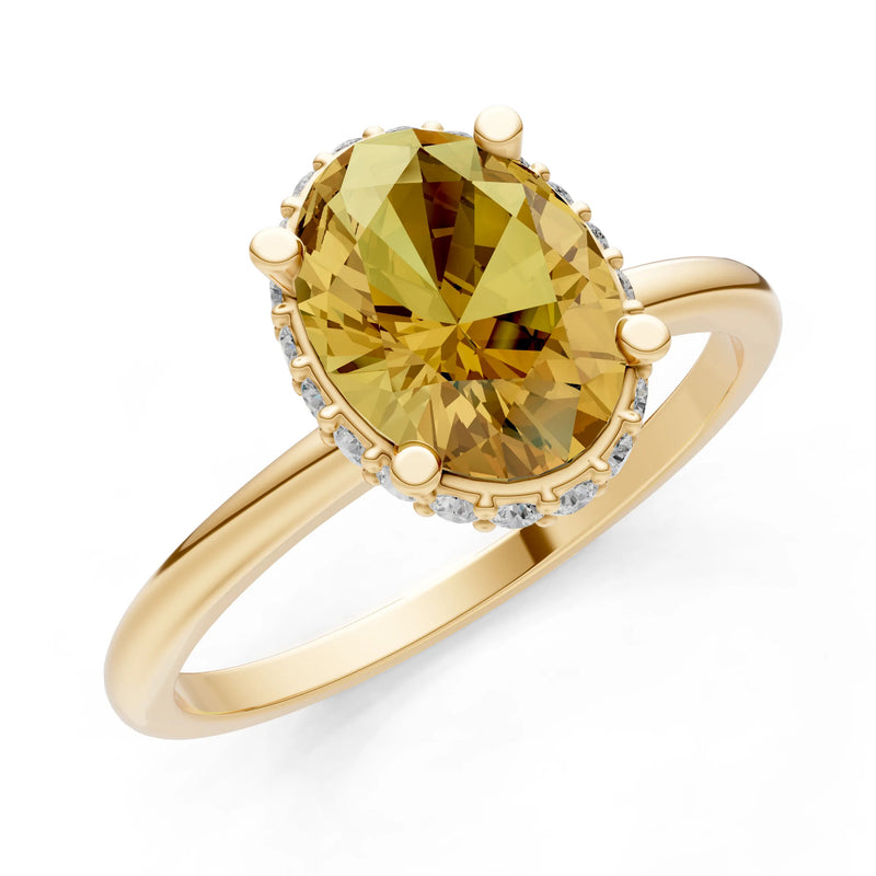 Oval Hidden Double Halo Engagement Gold Ring