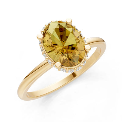 Citrine Oval Hidden Double Halo Engagement Ring
