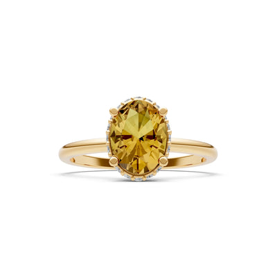 Oval Hidden Double Halo Engagement Gold Ring