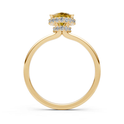 Oval Hidden Double Halo Engagement Gold Ring
