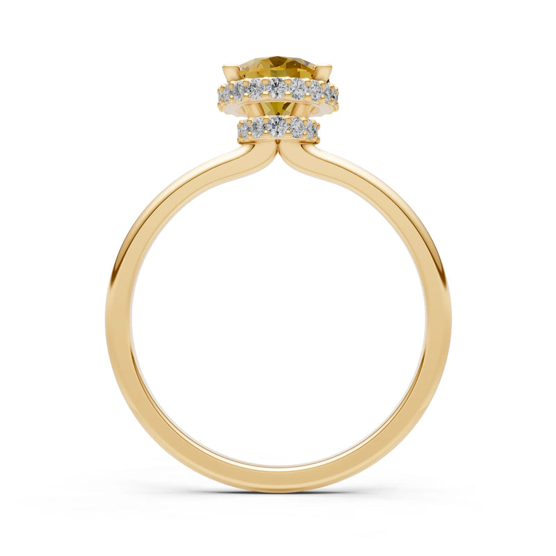 Oval Hidden Double Halo Engagement Gold Ring