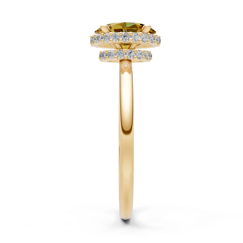 Oval Hidden Double Halo Engagement Gold Ring