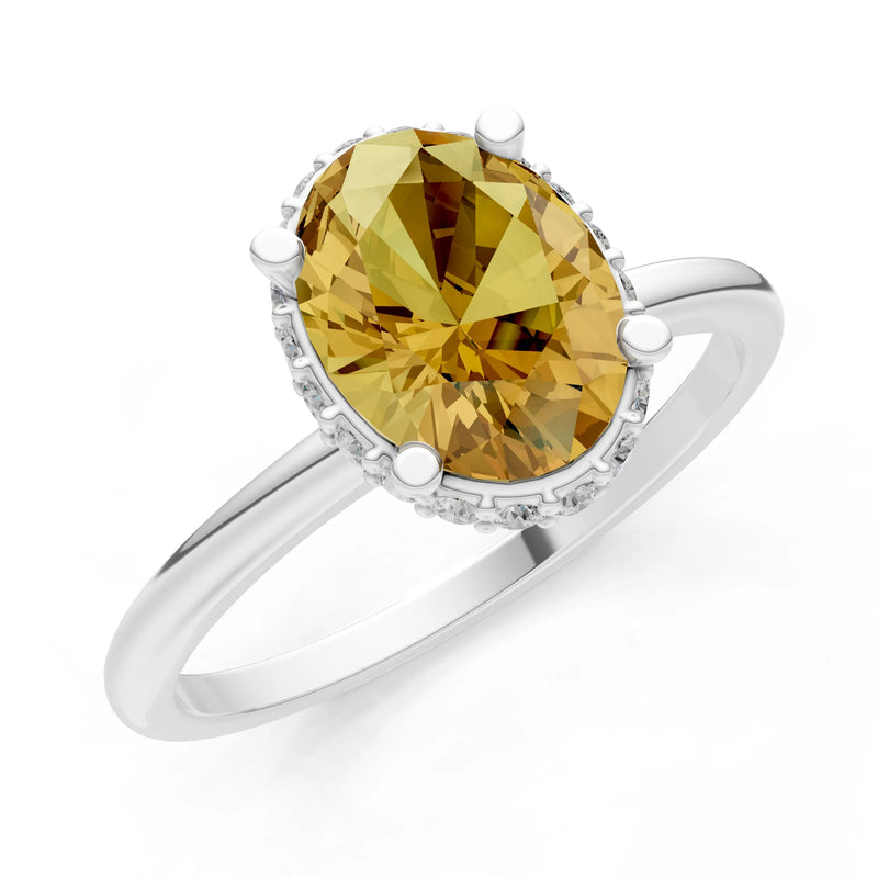Oval Hidden Double Halo Engagement Gold Ring