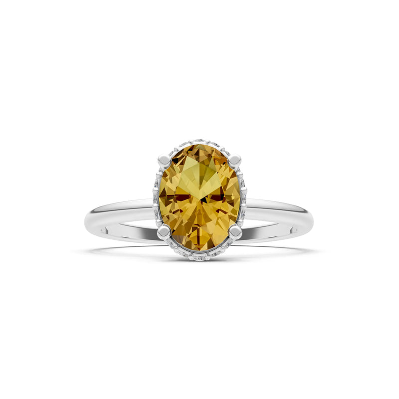 Oval Hidden Double Halo Engagement Gold Ring