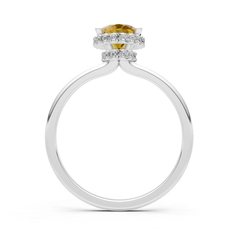 Oval Hidden Double Halo Engagement Gold Ring