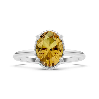 Citrine Oval Hidden Double Halo Engagement Ring