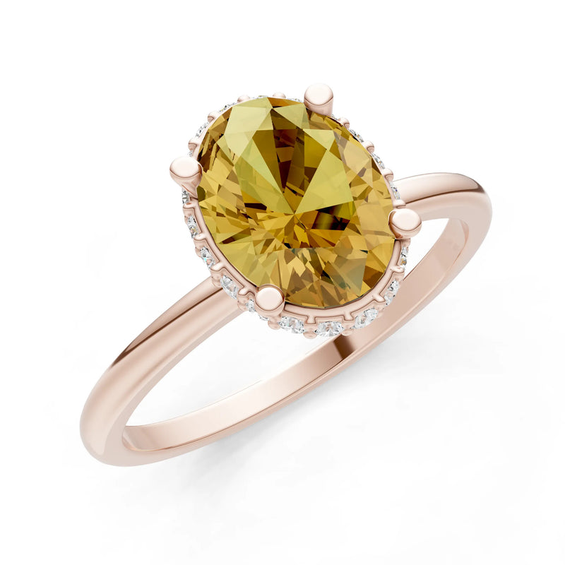 Oval Hidden Double Halo Engagement Gold Ring
