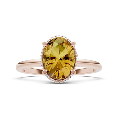 Oval Hidden Double Halo Engagement Gold Ring