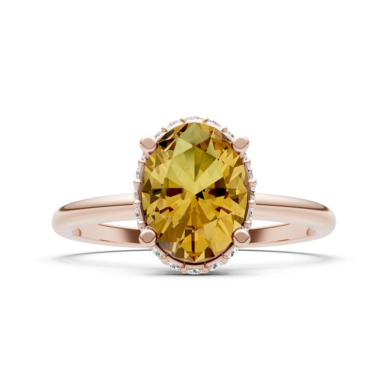 Oval Hidden Double Halo Engagement Gold Ring