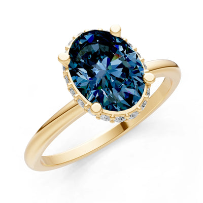 Oval Hidden Double Halo Engagement Gold Ring
