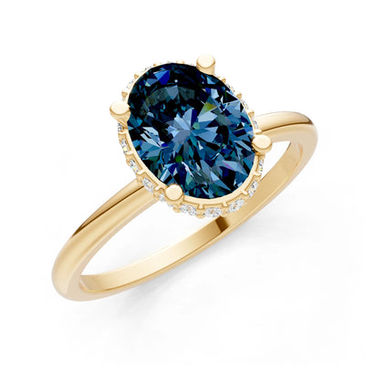 Alexandrite Oval Hidden Double Halo Engagement Ring