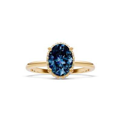 Oval Hidden Double Halo Engagement Gold Ring