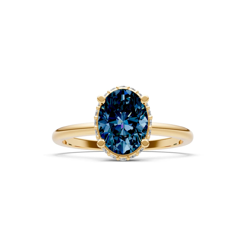 Oval Hidden Double Halo Engagement Gold Ring
