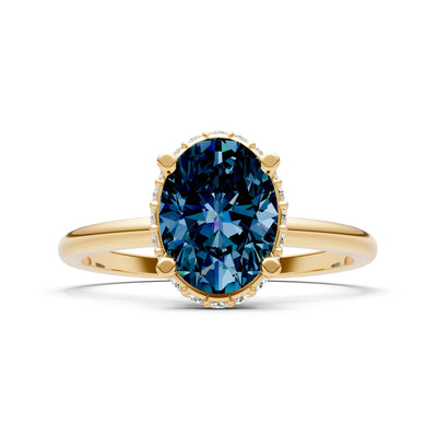 Alexandrite Oval Hidden Double Halo Engagement Ring