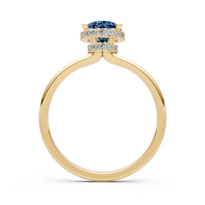 Oval Hidden Double Halo Engagement Gold Ring
