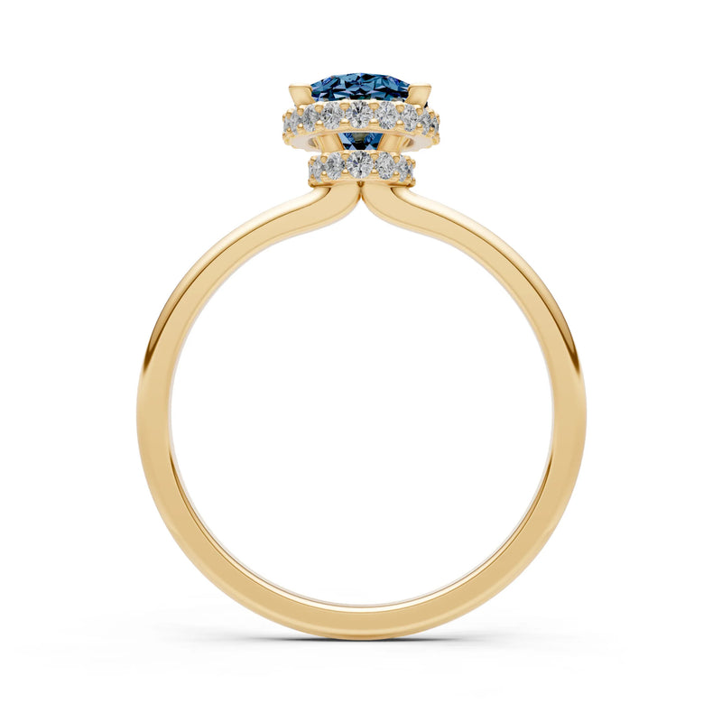 Oval Hidden Double Halo Engagement Gold Ring