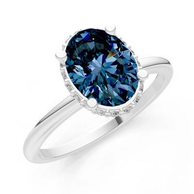 Oval Hidden Double Halo Engagement Gold Ring
