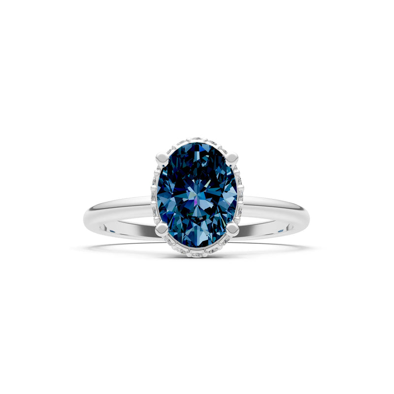 Oval Hidden Double Halo Engagement Gold Ring