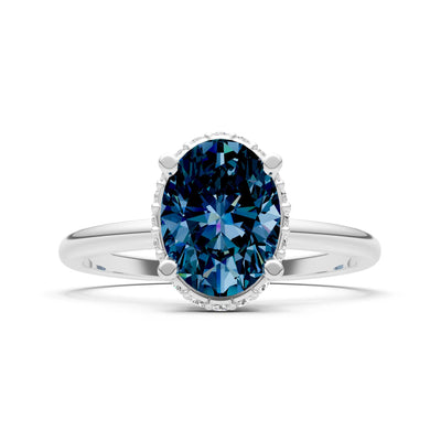 Alexandrite Oval Hidden Double Halo Engagement Ring