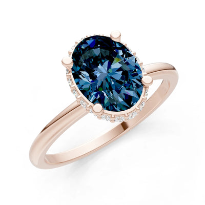 Alexandrite Oval Hidden Double Halo Engagement Ring