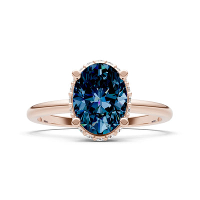 Oval Hidden Double Halo Engagement Gold Ring