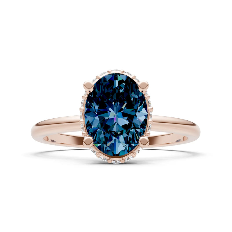 Oval Hidden Double Halo Engagement Gold Ring