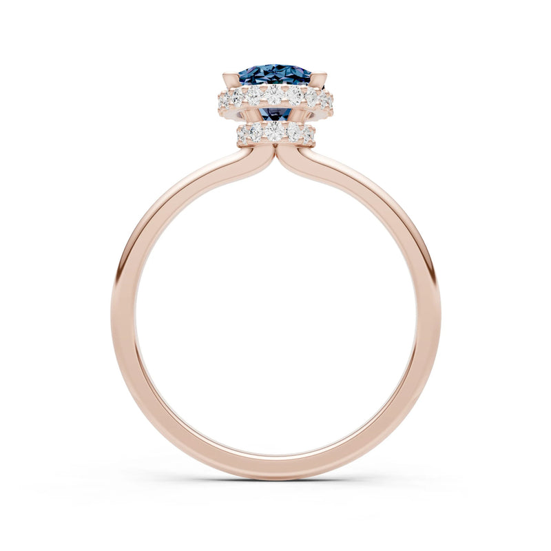 Oval Hidden Double Halo Engagement Gold Ring