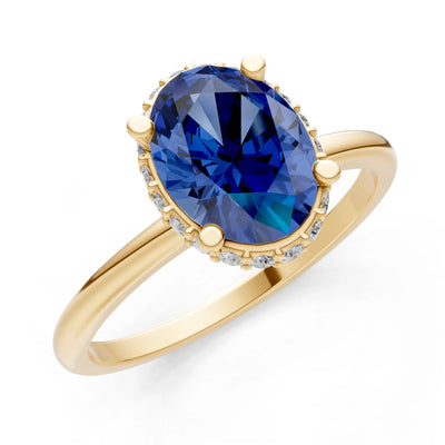 Oval Hidden Double Halo Engagement Gold Ring
