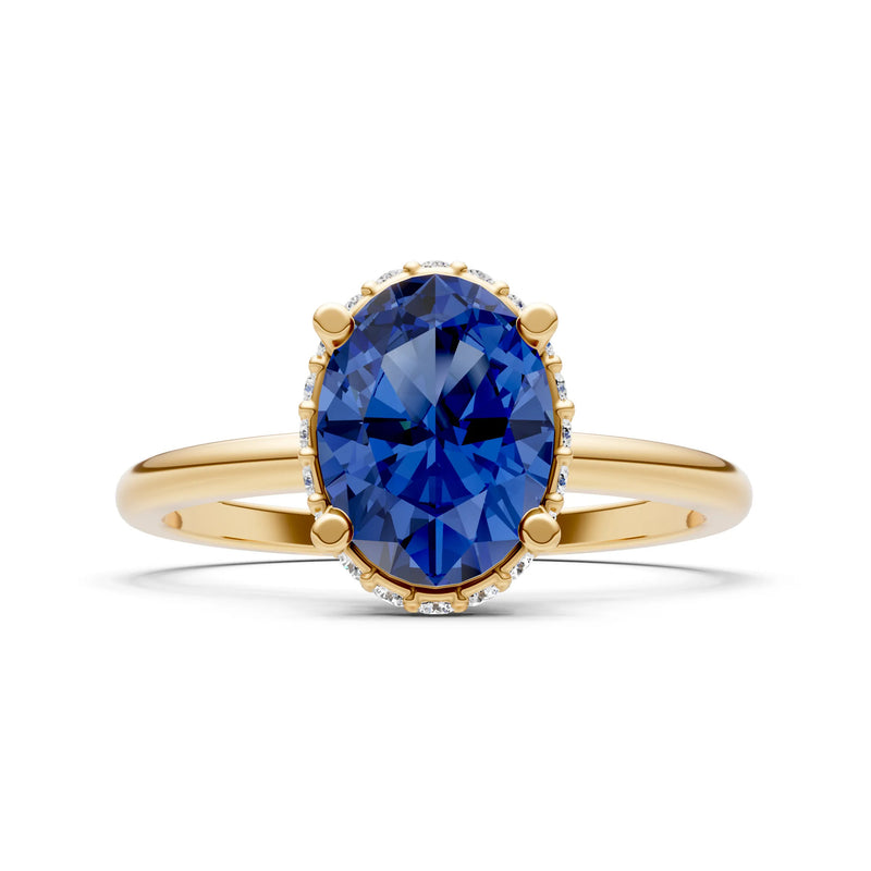Blue Sapphire Oval Hidden Double Halo Engagement Ring