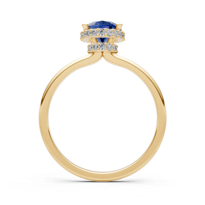 Oval Hidden Double Halo Engagement Gold Ring