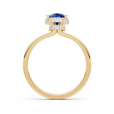 Blue Sapphire Oval Hidden Double Halo Engagement Ring
