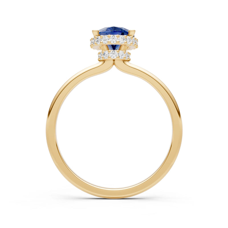Blue Sapphire Oval Hidden Double Halo Engagement Ring