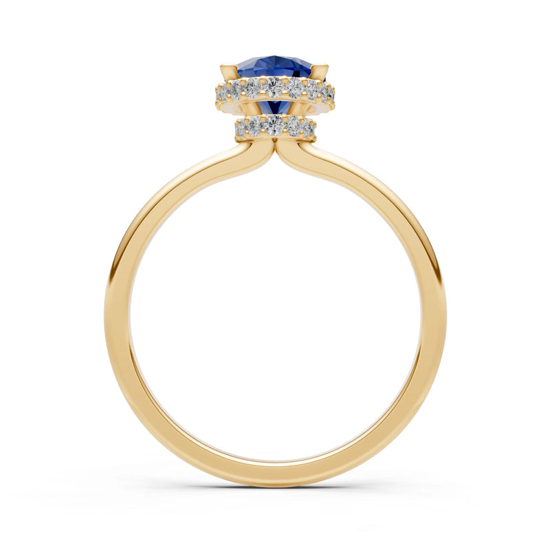 Oval Hidden Double Halo Engagement Gold Ring