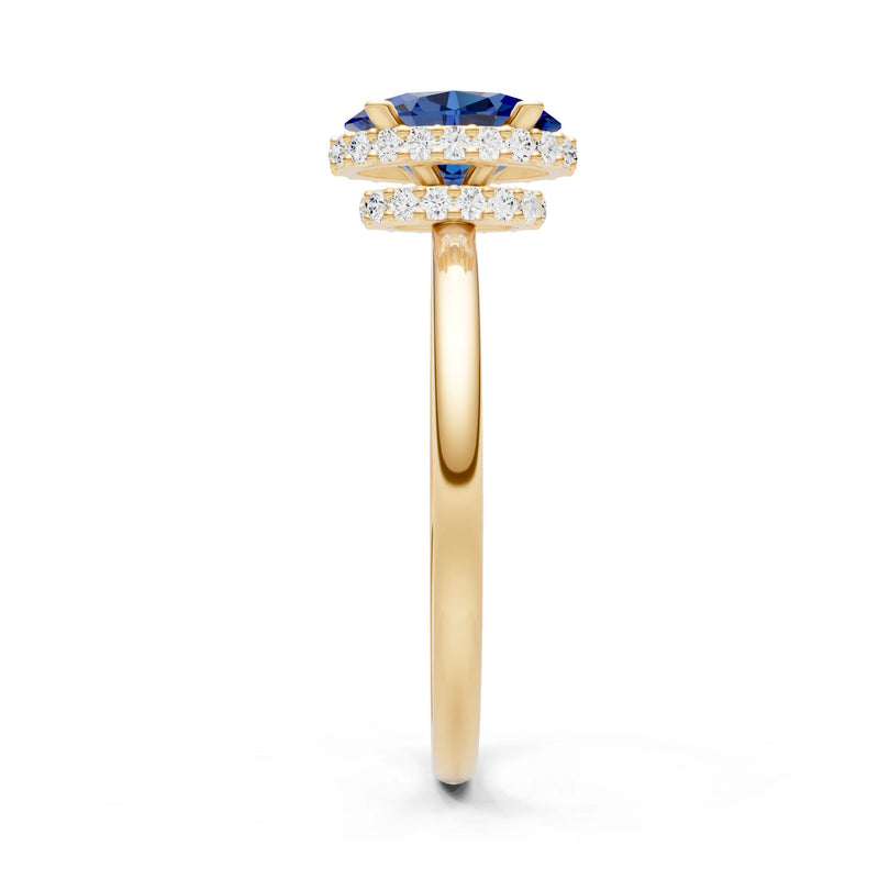Blue Sapphire Oval Hidden Double Halo Engagement Ring