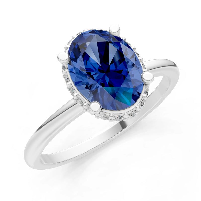 Oval Hidden Double Halo Engagement Gold Ring