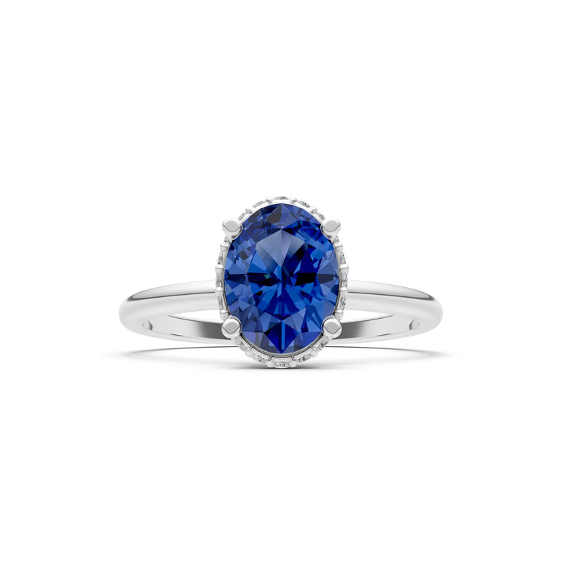 Oval Hidden Double Halo Engagement Gold Ring