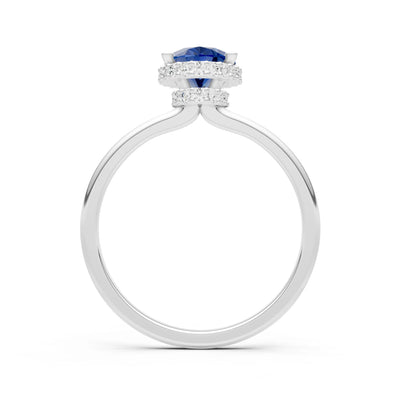 Blue Sapphire Oval Hidden Double Halo Engagement Ring