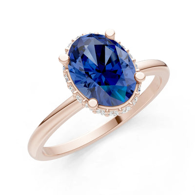 Oval Hidden Double Halo Engagement Gold Ring