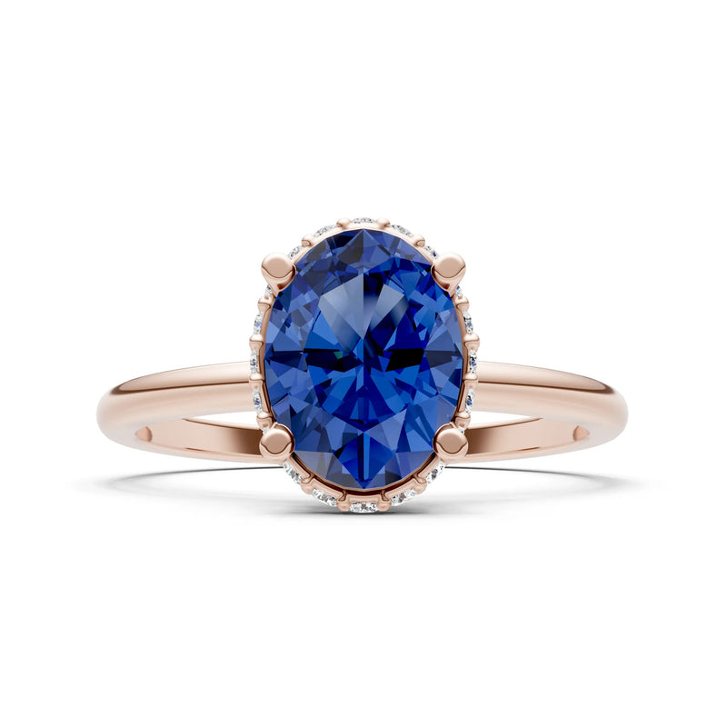Oval Hidden Double Halo Engagement Gold Ring